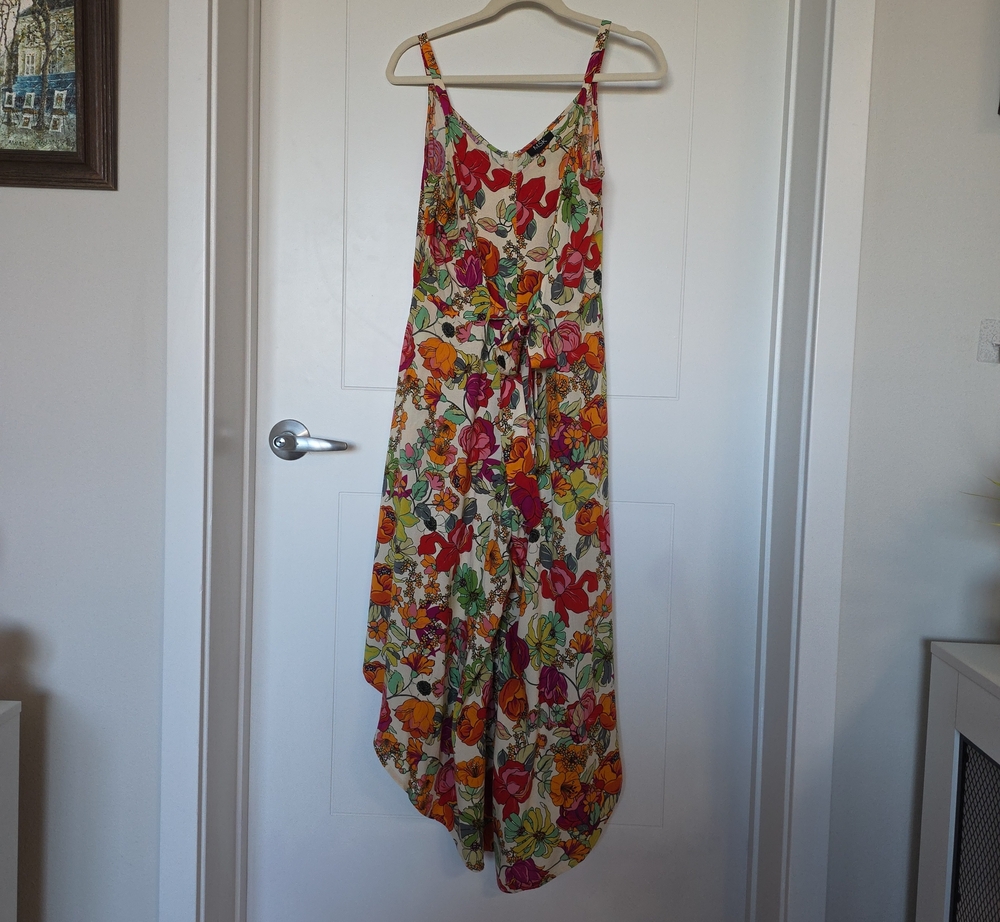 MSK Cream Floral Tie-Waist Maxi Dress with Multicolor Blooms